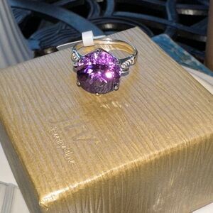 JTV 5ct. Brazilian amethyst sterling Silver Ring with Radiant Purple Gemstone